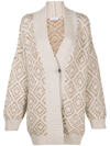 Brunello Cucinelli Crochet Knit Open Cardigan In Nude