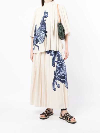 alemais rider pleat dress Alemais Blue Rider Pleat Sleeve Midi Dress Cream Print Size 14