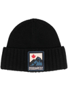 Dsquared2 Mountain Logo Patch Knit Beanie Hat In Black