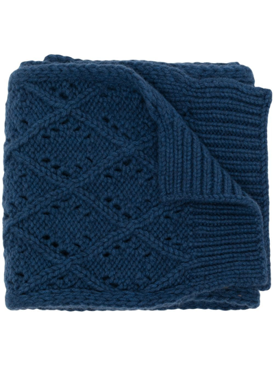 Pringle Of Scotland Diamond Eyelet-stitch Wool Scarf In Blau