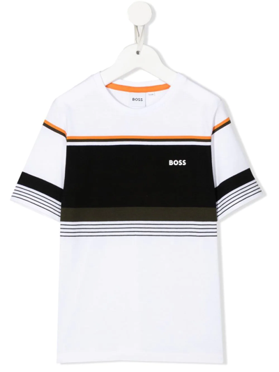 Bosswear Striped Logo-print T-shirt In Weiss