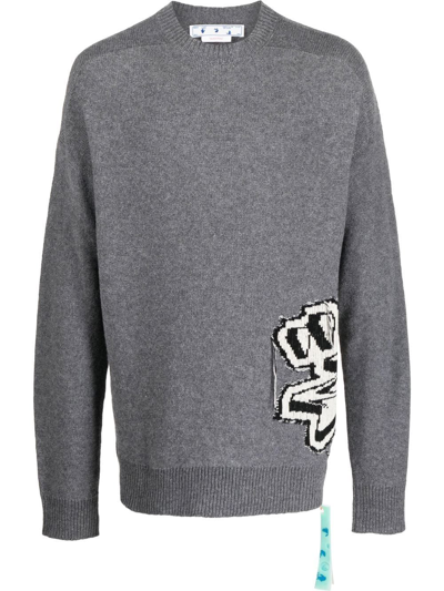Off-white Graffiti Chunky Wool Sweater In Grey