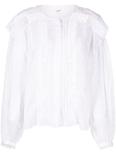 Isabel Marant Étoile Georgina Lace-insert Cotton-blend Gauze Blouse In Bianco