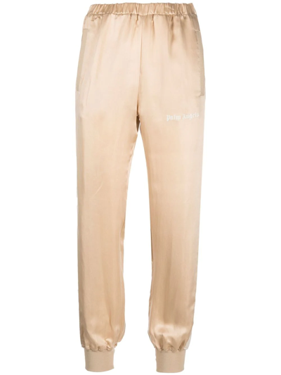 Palm Angels Logo-print Satin Track Trousers In Neutrals