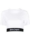 Palm Angels Logo-tape Cotton Cropped T-shirt In Weiss