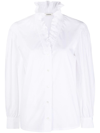 Sandro Lisandra Ruffled-collar Organic-cotton Shirt In White