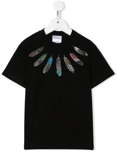 Marcelo Burlon County Of Milan Kids' Feather-print Short-sleeve T-shirt In Schwarz