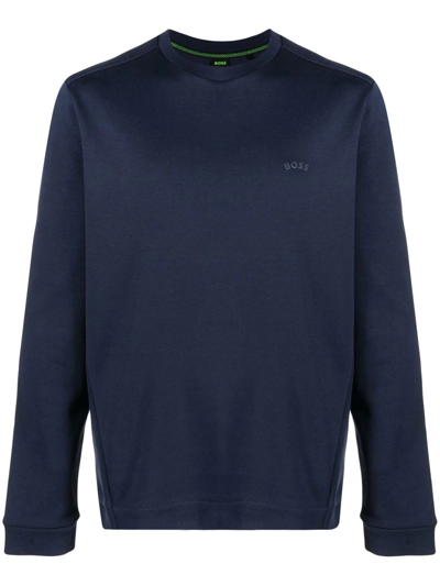 Hugo Boss Salbo Curved Logo-print Sweatshirt In 410 - Navy