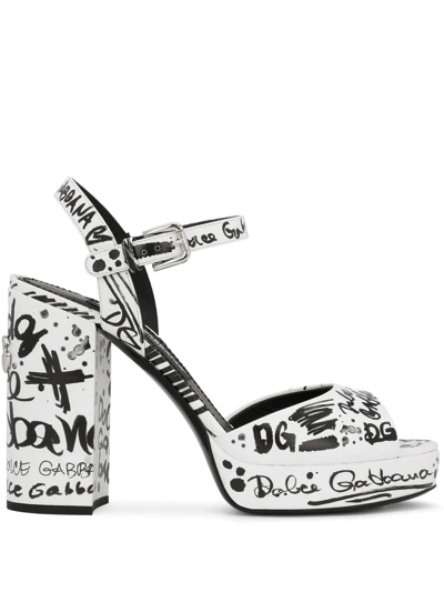 Dolce & Gabbana Keira Printed Calfskin Platform Sandals In Black