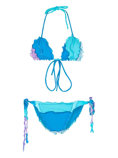 Sherris Ruffle-trim Triangle Bikini In Blau