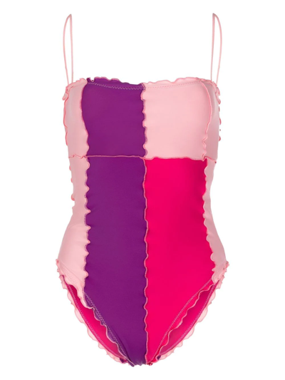 Sherris Ruffled Colour-block Swimsuit In Rosa