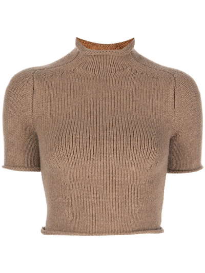Alexander Wang Compact Knit Tee With Jersey Roll Trims In Campfire Brown
