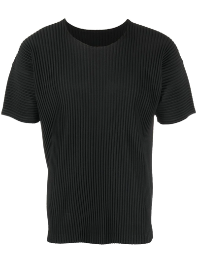 Issey Miyake Short-sleeves Ribbed T-shirt In 15 Black