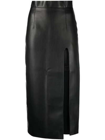 Aleksandre Akhalkatsishvili Front Slit Faux Leather Skirt In Black