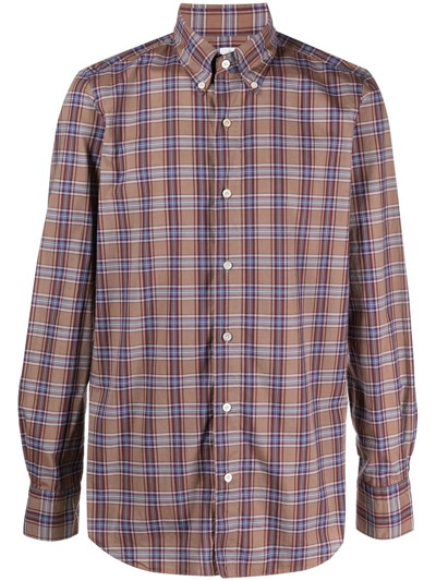 Finamore 1925 Napoli Check-pattern Button-up Shirt In Braun