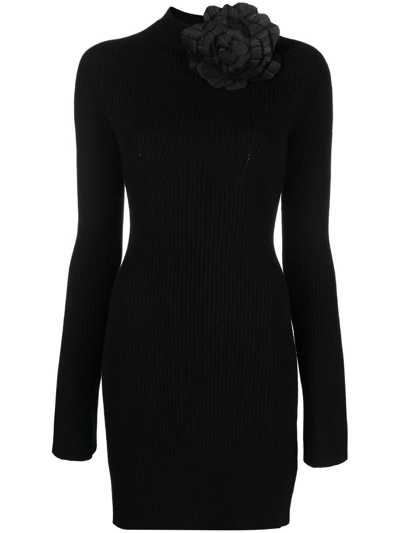 Blumarine Short Dress With Floral Decoration In Black