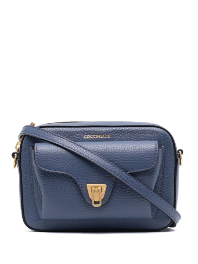 Coccinelle Logo-stamp Leather Crossbody Bag In Blau