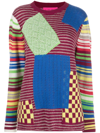 The Elder Statesman Moyen Patchwork Mercerized Wool And Cashmere-blend Sweater In Blau