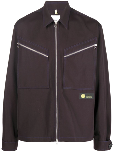 Oamc Logo-patch Zip-up Bomber Jacket In Violett