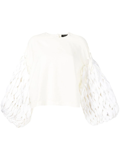 A.w.a.k.e. Woven Balloon-sleeves Poplin Blouse In Neutrals