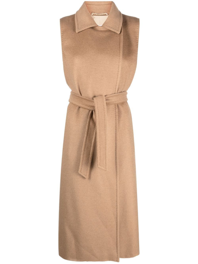 Max Mara Manuela Tied-waist Gilet In Braun
