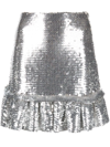 Rabanne Sequin-embellished Ruffle Mini Skirt In Grau