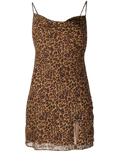 Staud Bellamy Open-back Leopard-print Chiffon Mini Dress In Brown