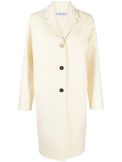 Loewe Milk White Wool And Cashmere Single-breasted Coat