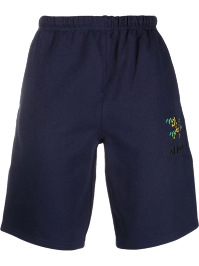 Kenzo Logo-embroidered Cotton Bermuda Shorts In Blau