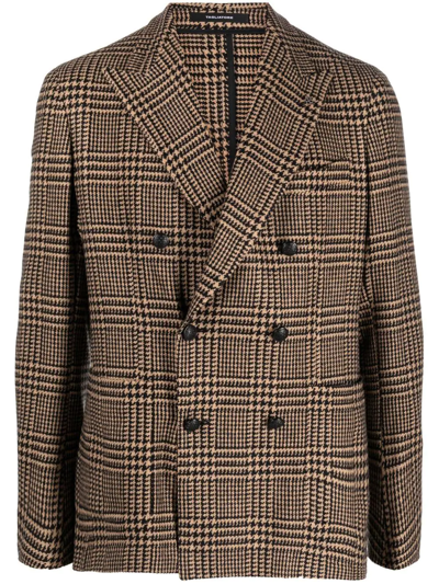 Tagliatore Houndstooth-print Double-breasted Blazer In Braun