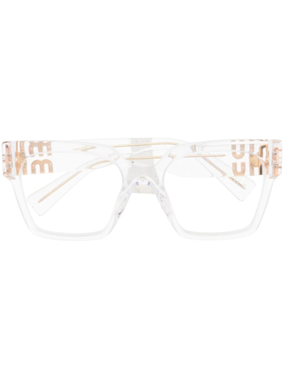 Miu Miu Logo-plaque Transparent Glasses In Nude