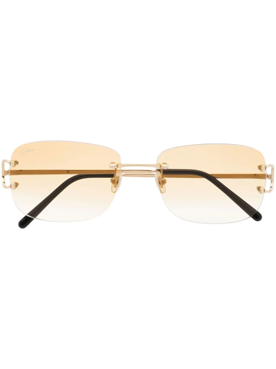 Cartier Engraved-logo Frameless Sunglasses In 002 Brown