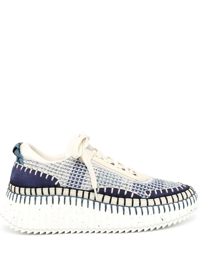 Chloé Nama Stitch Walking Sneakers In Cosmic Blue