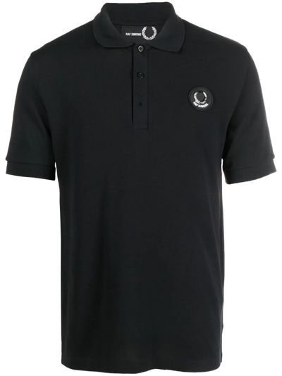 Fred Perry Raf Simons X  Logo Plaque Polo Shirt In Black