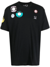 Fred Perry Black Cotton T-shirt With Decorative Patches In Schwarz
