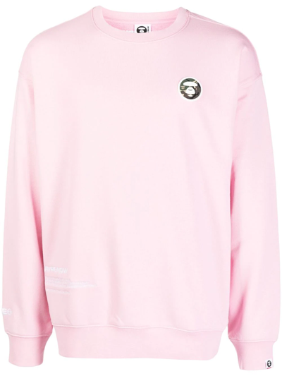 Aape By A Bathing Ape Logo-patch Crew-neck Sweatshirt In Rosa