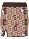 Gcds Brown And Beige Mini Skirt  In Wool Blend Knit With Logo Plate, Hello Kitty Motif And Contrast Jacqu In Braun