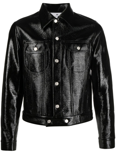 Courrges Faux-leather Button-up Jacket In Black