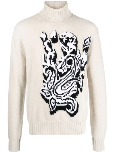 Etro Wool Paisley Rollneck Sweater In Dove,grey
