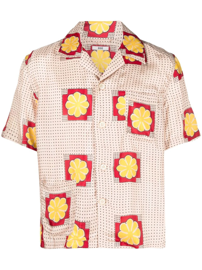 Bode Floral-print Short-sleeved Silk Shirt In Yellow Multi