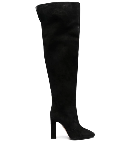 Aquazzura 130mm Knee-high Suede Boots In Black