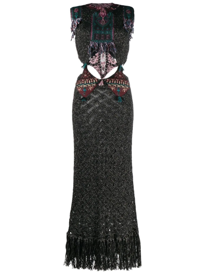 Etro Camille Fringed Metallic Jacquard-knit Maxi Dress In Multicolour