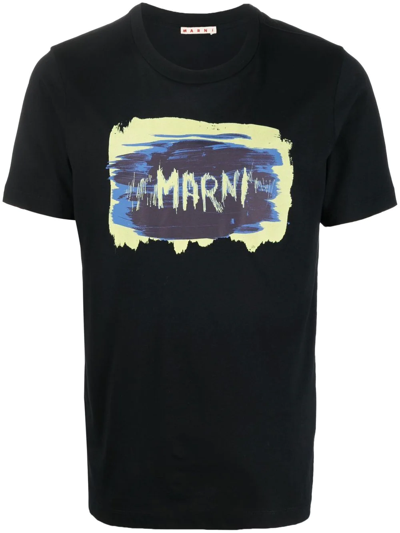Marni Paint Logo-print Cotton-jersey T-shirt In Black