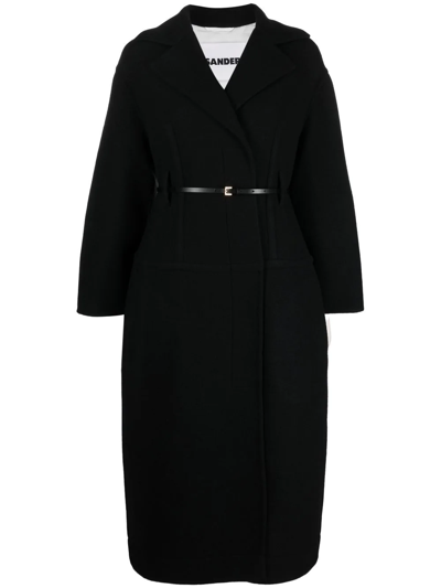 Jil Sander Black Belted Virgin Wool Coat