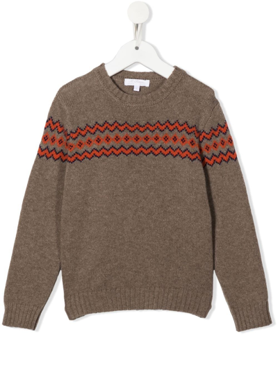 Mariella Ferrari Kids' Intarsia-knit Knitted Jumper In Braun