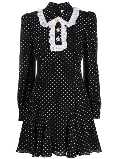 Alessandra Rich Lace-trimmed Polka-dot Silk Mini Dress In Black