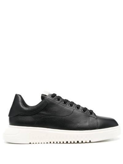 Emporio Armani Lace-up Leather Sneakers In Blue