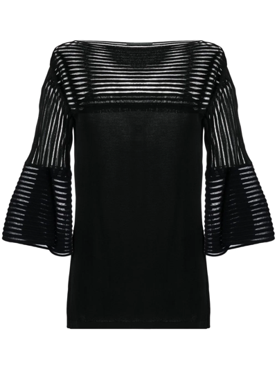 Alberta Ferretti Sheer-striped Knitted Top In Black