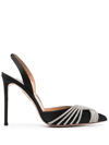 Aquazzura Gatsby 105 Crystal-embellished Satin Slingback Pumps In Schwarz