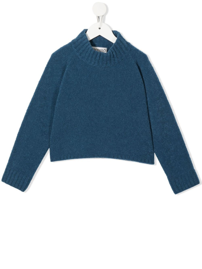 Simonetta Kids' Mock-neck Knitted Jumper In Blau